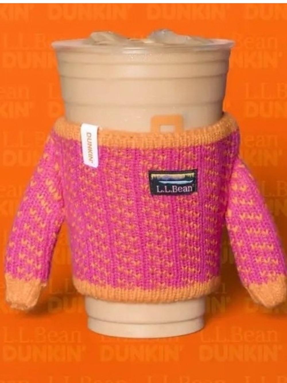L.L. Bean x Dunkin Sweater Cup Sleeve Pink and Orange Limited Edition NEW